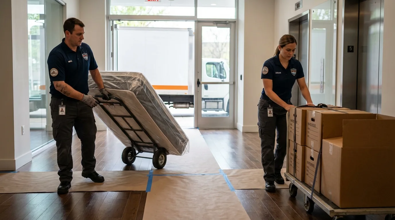 Professional apartment movers loading elevator in Chapmanville, WV